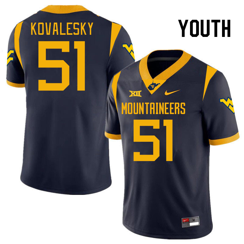 Youth #51 Raymond Kovalesky West Virginia Mountaineers College 2024 New Uniforms Football Jerseys St